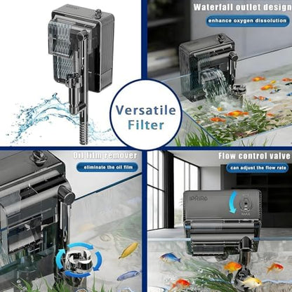 3 Gallon 12.6” L Fish Nano Glass Aquarium, with Separator Plate for Betta, Multi-Functional Square Fish Tank with Filter, LED Light, Black 4mm Glass