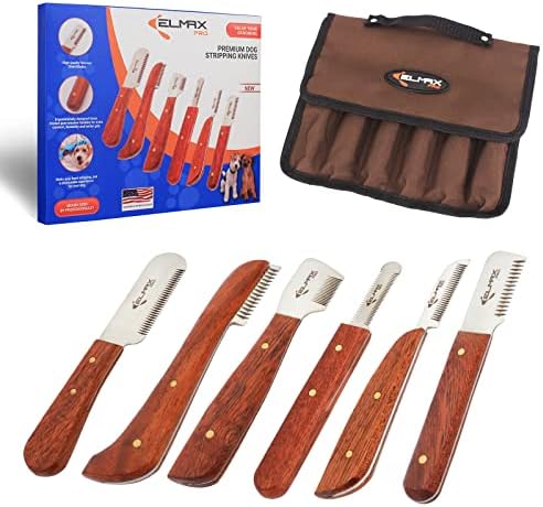 Professional Stripping Knife for Dogs (Pack of 6), Best for Removing Unwanted Undercoat, Blades are Made of Stainless Steel with Wooden Handle Grip (Right-Handed, Rosewood)