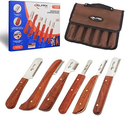 Professional Stripping Knife for Dogs (Pack of 6), Best for Removing Unwanted Undercoat, Blades are Made of Stainless Steel with Wooden Handle Grip (Right-Handed, Rosewood)