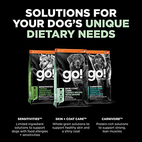 Go! Solutions Skin + Coat Care Turkey Dry Dog Food with Grains, Chicken-Free, Healthy Kibble with Omega-3s & 6s for Soft, Shiny Fur, for Puppies, Adults, & Seniors, 3.5 lb Bag