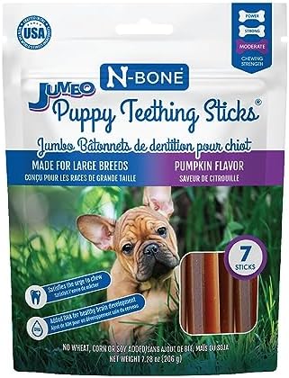 N-Bone Jumbo Puppy Teething Sticks, Pumpkin Flavor, Natural Puppy Teething Chews, Puppy Chew Treats, 7 Sticks (7.28 oz)