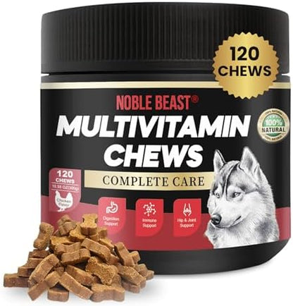 Noble Beast Dog Multivitamin Soft Chews - Joint, Gut & Coat, Chicken, 120Ct