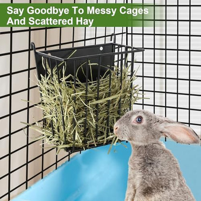 LUAVIARU Upgrades 2pcs Hay Feeder Rabbit - Guinea Pig - Metal Frame Hay Rack with Adjustable Hook - Less Wasted - for Guinea Pig, Bunny, Chinchilla Cage Accessories - Bunny Feeder