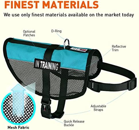 Dogline 17"-21" MaxAire Mesh Vest for Dogs and 2 Removable in Training Patches, Medium, Turquoise