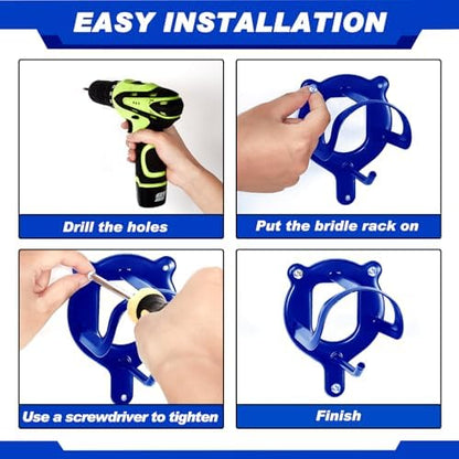 Dunzy 3 Counts Horse Bridle Rack Bracket Bridle Hooks Tack Storage Halter Hanger Metal Holder with Tubes and Screw for Horse Barn Supplies (Sapphire Blue)