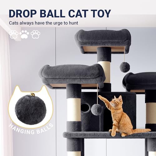 Allewie 82 Inches Large Cat Tree/House/XXL Tall Cat Towers for Big Feline/Scratching Post/Multi-Level Large Kitty Climbing Tree with Condo/Smokey Grey
