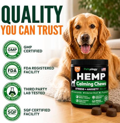 Hemp Calming Chews for Dogs - 170 Dog Calming Chews - Anxiety Relief Treats