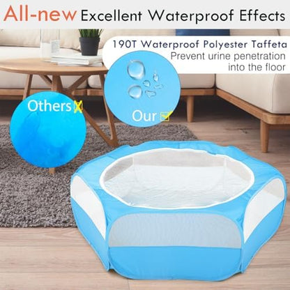 Pawaboo Small Animal Playpen with Zippered Cover,Light Blue