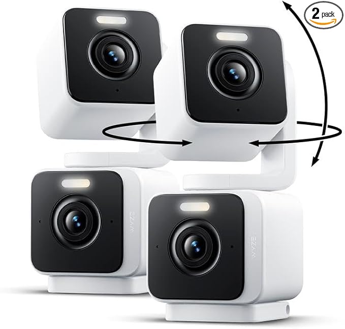 WYZE Duo Cam Pan 2 Pack, Indoor/Outdoor IP65 2K 360° Pan/Tilt Smart Home Security Camera with Color Night Vision, Compatible with Alexa & Google Assistant, White