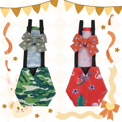 2 Pack Chicken Diapers for Hens, Roosters, Diapers for Ducks, Ducklings, Reusable Pet Diaper with Bow Ties Waterproof Poultry Nappies Pet Clothes for Geese Pet Ducks-Camouflage&Red,L