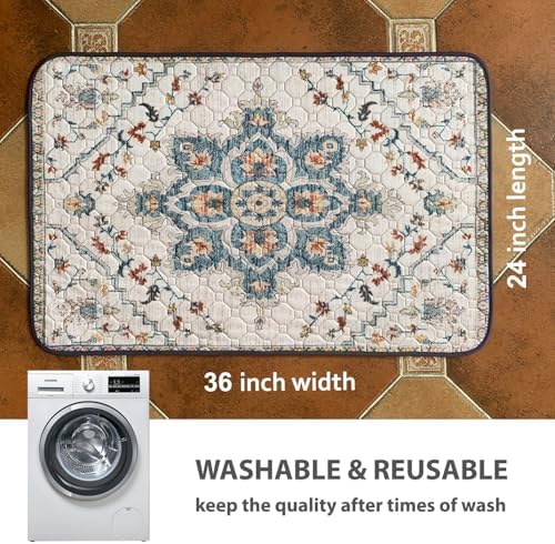 nunubaby Washable Pee Pads for Dogs, Stylish, Non-Slip and Leak-Proof Pee Pads. Reusable Potty Pads for Dogs for Crates and Floors.(Beige/Floral, 24" x36")