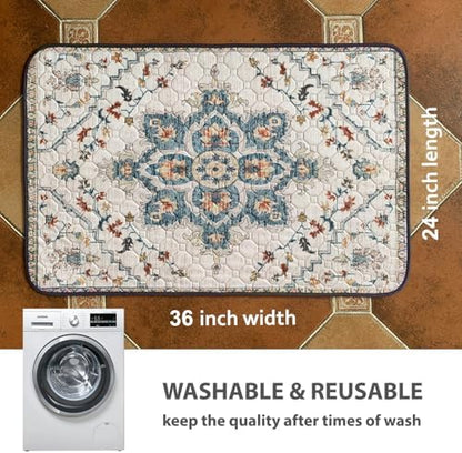 nunubaby Washable Pee Pads for Dogs, Stylish, Non-Slip and Leak-Proof Pee Pads. Reusable Potty Pads for Dogs for Crates and Floors.(Beige/Floral, 24" x36")