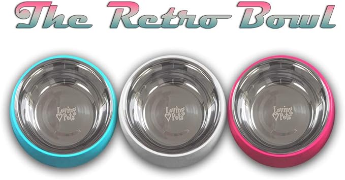 Loving Pets - Retro Bowl Dog Food Water Bowl No Tip Stainless Steel Elevated Pet Bowl No Skid Spill Proof (Medium, White)
