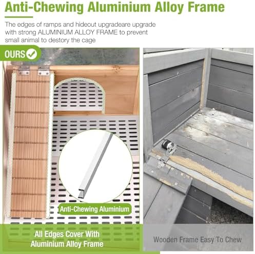 GUTINNEEN Guinea Pig Cages with Anti Chewing Sturdy Plastic Floor and Cool Zinc Plate, Indoor Rabbit Hutch with Hideout and Platform, Elevated Legs Hamster Cage 36.6" L (Nature)
