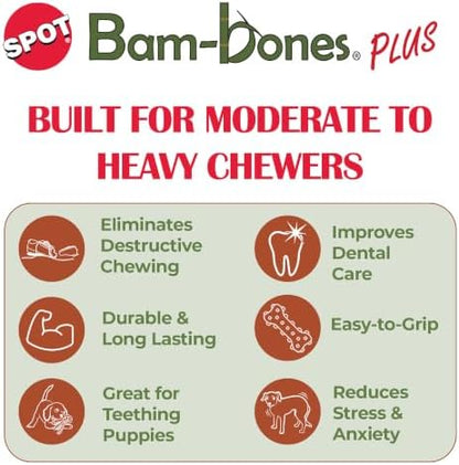 SPOT Bam-Bones Plus T-Bone Dog Chew, Beef, 4in, 10-30 lb Heavy Chewers