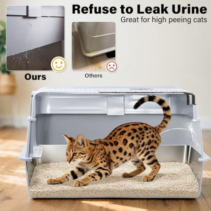 Stainless Steel Litter BoxWith Lid,XXXL Metal Litter Box