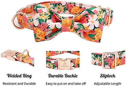 Lionheart glory Premium Floral Dog Collars, Bowtie Dog Collar, Adjustable Heavy Duty Girl Dog Collar with Bow for Large Dogs