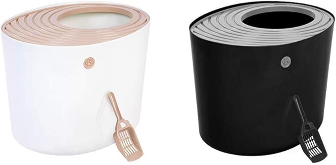 IRIS Top Entry Cat Litter Box with Cat Litter Scoop, White & Beige with IRIS Top Entry Cat Litter Box with Cat Litter Scoop, Black & Gray