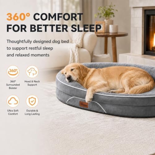 Orthopedic Dog Beds Large Sized Dog, Washable Dog Bed, 48" L,Grey