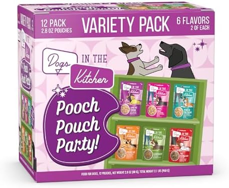 Weruva Dogs in The Kitchen, Variety Pack, Pooch Pouch Party!, Wet Dog Food, 2.8Oz Pouches (Pack of 12)