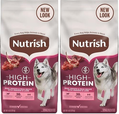 Nutrish High Protein Beef, Potato & Peas Recipe with Venison & Lamb Dry Dog Food, 4 lb. Bag, Packaging May Vary (Rachael Ray) (Pack of 2)