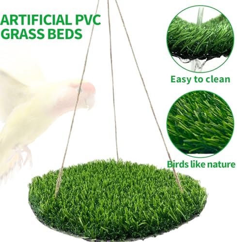 FlidRunest Large Bird Foraging Mat Toys, Natural Bird Grass Hammock Swing Toy with Hooks, Climbing Perch Hanging Toy for Parakeets, Parrot, Cockatiels, Bearded Dragon, Snake