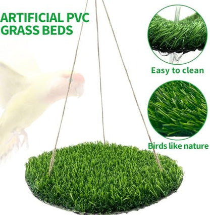 FlidRunest Large Bird Foraging Mat Toys, Natural Bird Grass Hammock Swing Toy with Hooks, Climbing Perch Hanging Toy for Parakeets, Parrot, Cockatiels, Bearded Dragon, Snake