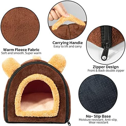 Pet Soft Guinea Pig & Rabbit Cozy Hideout House - Small Animal Bed for Guinea Pigs, Rabbits, Hamsters, Rats & Chinchillas Cave Bed (Coffee)
