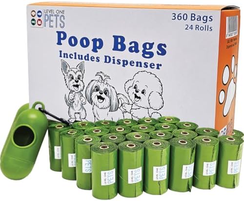 Level One Pets Pet Poop Leak Proof Waste Bags with Dispenser and Leash Clip, Lavender Scented, 9" x 13" Large Size Bags (360)