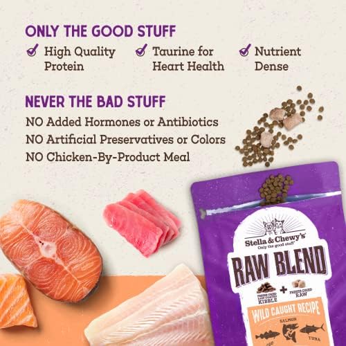Stella & Chewy's Raw Blend Premium Kibble Cat Food – Grain Free, Protein Rich Meals – Wild-Caught Fish Recipe – 5 lb. Bag