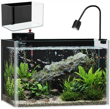 10 Gallon Hot-Bent Black-Back Fish Tank, Aquarium Fish Tank,Easy to Maintain Small Aquarium for Betta/Goldfish/Snails/Shrimp and Aquatic Planting, Perfect for Home, Office, and Decor