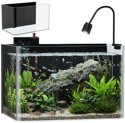 6 Gallon Hot-Bent Black-Back Fish Tank, Aquarium Fish Tank,Easy to Maintain Small Aquarium for Betta/Goldfish/Snails/Shrimp and Aquatic Planting, Perfect for Home, Office, and Decor