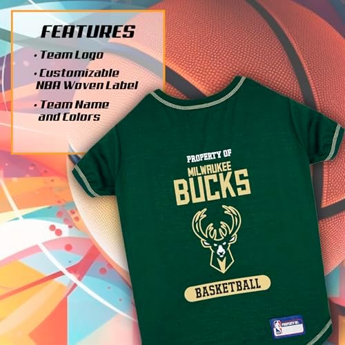 Pets First Cute Dog T-Shirt, Medium - NBA Milwaukee Bucks Dog & Cat Shirt with Basketbal Team Logo. A Comfortable & Fashionable Yet Durable Pet Outfit, Sporty Dog Shirt