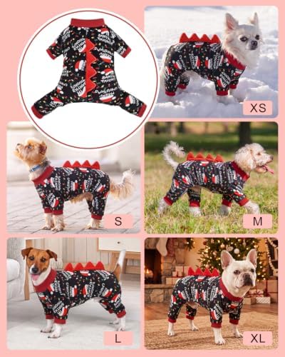 CuteBone Dinosaur Costume Halloween Christmas Dog Pajamas, Stretchy Spandex Crystal Velvet Sleepwear Coat for Small Dogs, Soft & Warm Pet Outfit Clothes for Cold Weather, Cozy Pullover Design COSP30M