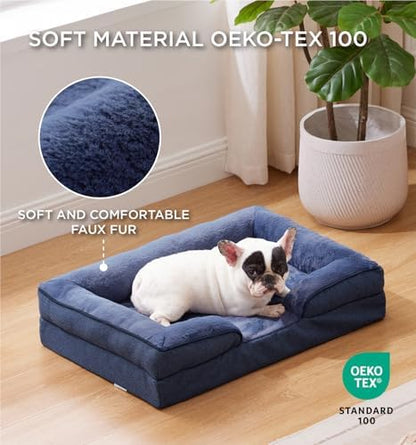 Made4pet Dog Bed Orthopedic, Dog Sofa for Small Dogs Supportive Foam Pet Cushions Bed with Washable Removable Cover, Egg-Crate Foam, Waterproof Lining Bottom, Blue, 30 * 20 * 6.5 Inch