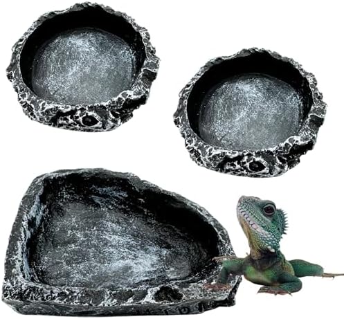 Reptile Water Dish Food Bowl, 3 Pack Reptile Feeding Bowls for Bearded Dragon Lizard Frog Gecko Tortoise Hermit Crab Snail (Black)