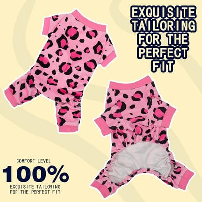 Paiaite Dog Pajamas Onesie: Comfortable Four-Legged Apparel for Small, Medium, & Large Dogs, Polyester Material for Comfort, Wrinkle Resistance, Moisture Wicking, and Stretchiness Pink Leopard XXL