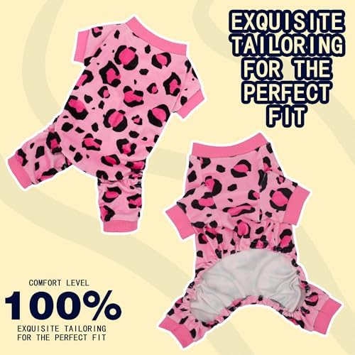 Paiaite Dog Pajamas Onesie: Comfortable Four-Legged Apparel for Small, Medium, & Large Dogs, Polyester Material for Comfort, Wrinkle Resistance, Moisture Wicking, and Stretchiness Pink Leopard M