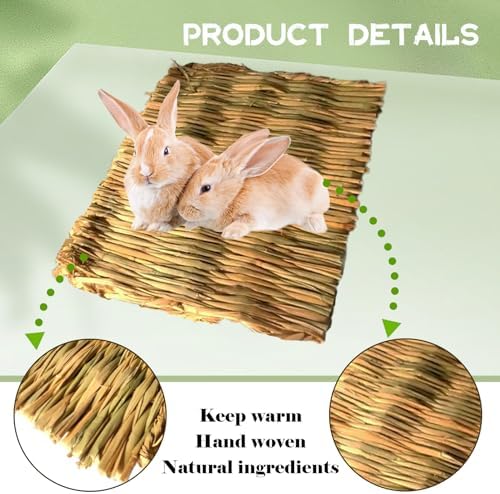 8 PCS Rabbit Grass Mat,Natural Bunny Grass Mat Woven,Pet Bed Nest Mats Rabbits Chew Toys for Hamsters Parrot Rabbits Hedgehog Guinea Pig Chick and Other Small Animals Hay Mat Sleeping(8 PCS)
