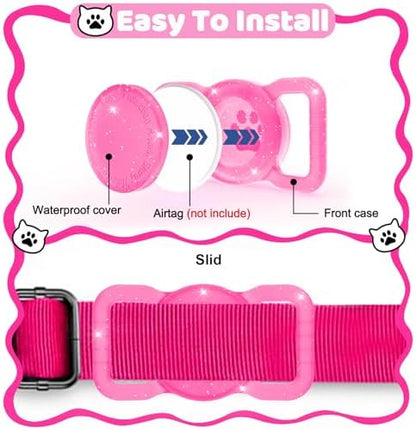 SANKALA Luminous Airtag Dog Collar Holder, Pink Glitter, 1 Pack