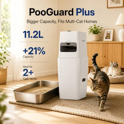 Neakasa PooGuard Plus Cat Litter Trash Can, 11.2L Odor-Control Litter Disposal Bin, Includes 1-Year Supply of EVOH Refill Bags (White)