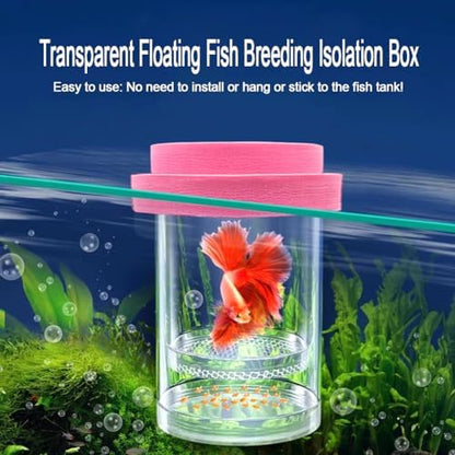 Floating Fish Breeding Isolation Box for Aquarium Tank Plastic Mesh Hatchery Incubator Breeder Box for Baby Fish Betta Shrimp Clownfish Guppy (Pink, Small)