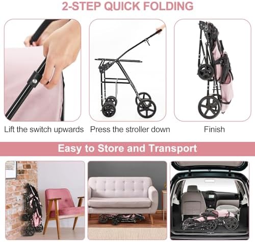 Double Pet Stroller for 2 Cats or 2 Dogs with Detachable Carriers