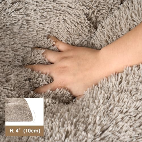 EHEYCIGA Fluffy Dog Crate Bed for Medium Dogs, Plush Crate Pad, Taupe