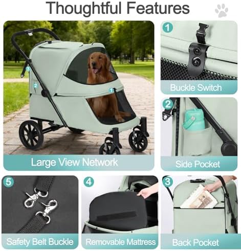 Pet Stroller with Ramp for Large Dog up to 132lbs Portable&Foldable