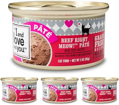 I AND LOVE AND YOU Wet Cat Food - Beef, Right Meow! Pâté Grain Free, Filler Free, 3oz Pack of 4 Cans