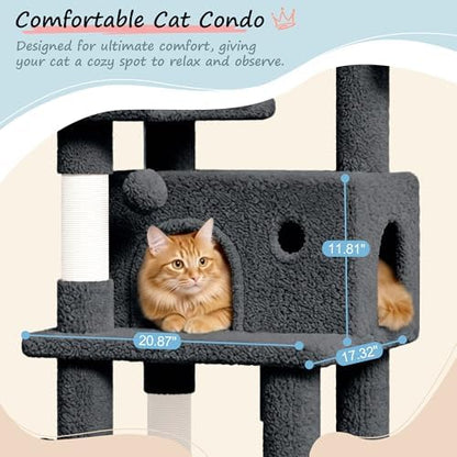 SHA CERLIN 82 inch, Multi-Level Cat Tree Tower for Indoor Cats, Cat Condo with Sisal Scratching Posts, Plush Perches, Hammocks, Toy Balls, Dark Grey