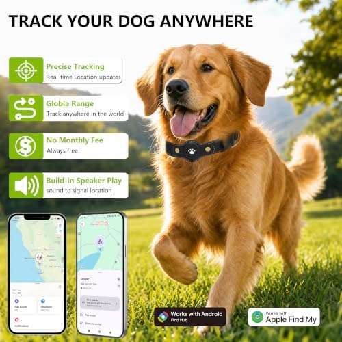 GPS Tracker for Dogs – Smart Dog Collar & Pet Tracker with Real-Time Location, No Monthly Fee, Unlimited Range (iOS & Android) – Fits Small to Large Dogs(Locator Included)