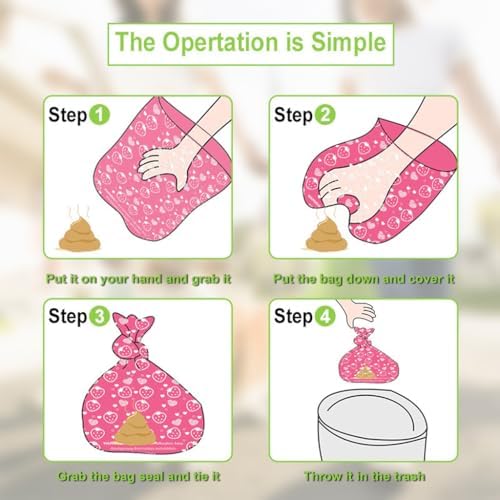 Poop Bags Rolls - 9x13 Inch Pink Strawberry Pet Waste Bags with Dispenser, Eco-Friendly, Scented, Leak-Proof, Thick Plastic for Dogs & Puppies, 1 Count Bag Holder and 180 Bags (12 Refill Rolls)