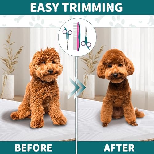 Pet Grooming Scissors Kit, Dog Grooming Shears with Stainless Steel Rounded Tip Blades for Safe Fur Trimming for Dog, Cat, Includes Pet Comb (Set of 3)